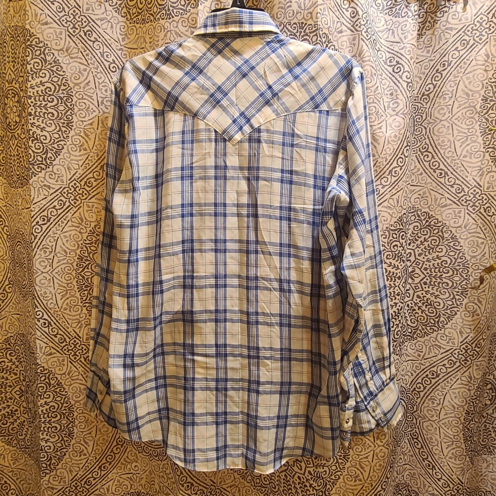 Vtg Chute 1 Western Shirt Men L Blue Plaid Pearl Snap Vintage Long Sleeve Cowboy - Picture 8 of 8
